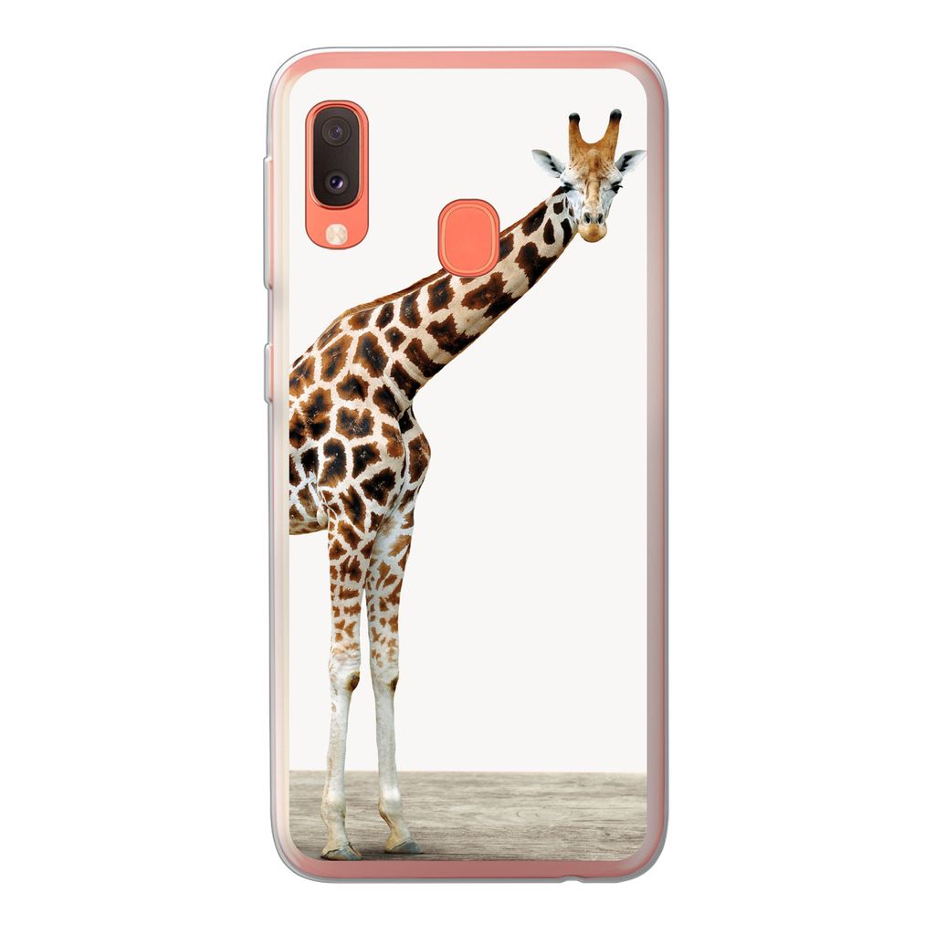 MuchoWow Handyhülle Schutzhülle Hülle für Samsung Galaxy A20e Giraffe - Tiere - Weißer Hintergrund - Kinder - Junge - Mädchen Silikon Softc...