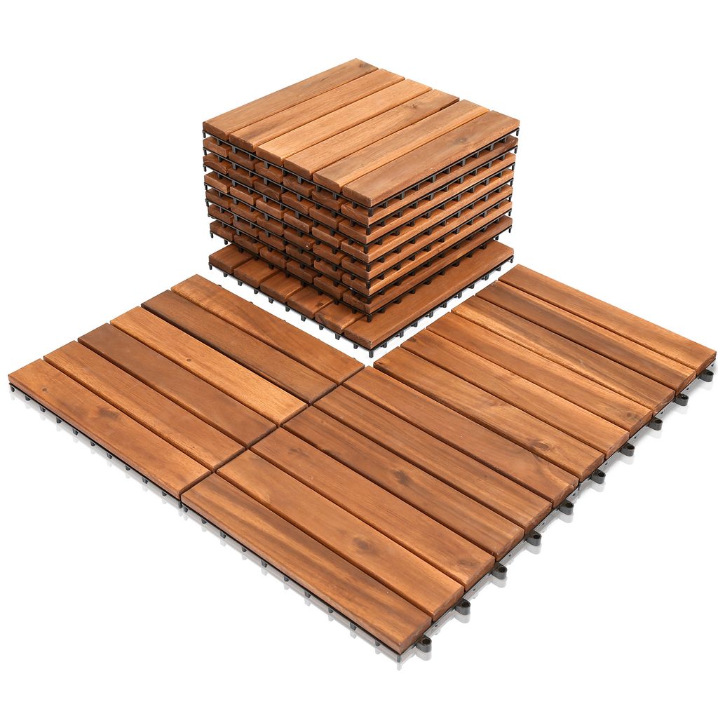11er Set Holzfliesen Akazie 1m² Terrassenfliesen Klickfliesen Mosaik Klassik 30x30cm