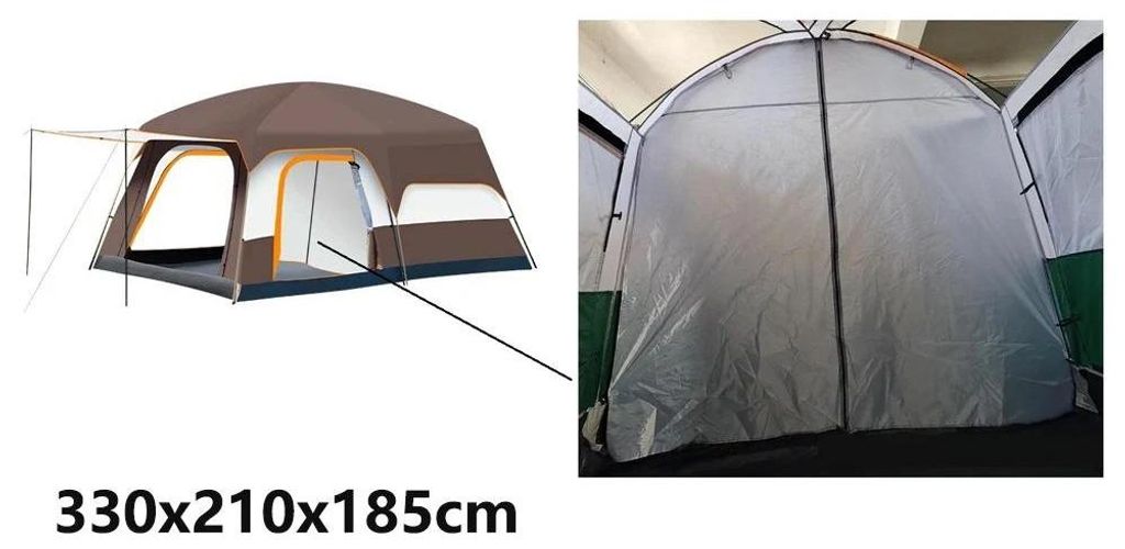 Familienzelt - Kabinenzelt - 2 Schlafzimmer - Doppelwandig - 4-Jahreszeiten - Aluminiumgestänge - Für 8+ Personen - 330×210×185 cm