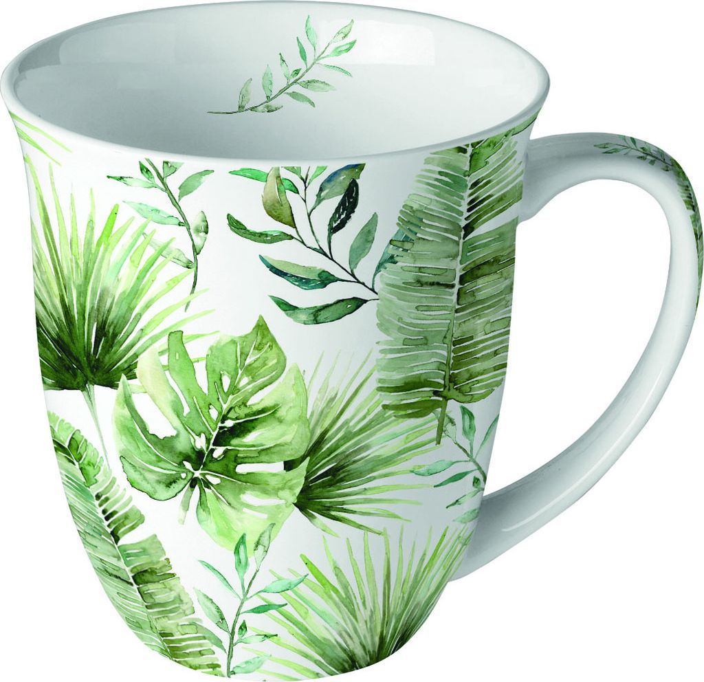 Porzellan-Becher 0,4 L - Jungle leaves white