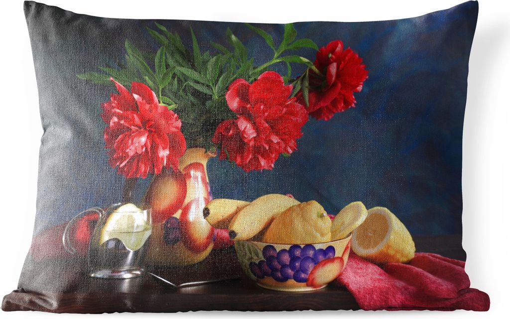MuchoWow Outdoor Kissen - Ein Stillleben mit roten Pfingstrosen - 50x30 cm - Wetterfest - Lounge Kissen - Sofa kissen - Wohnzimmer Dekoration