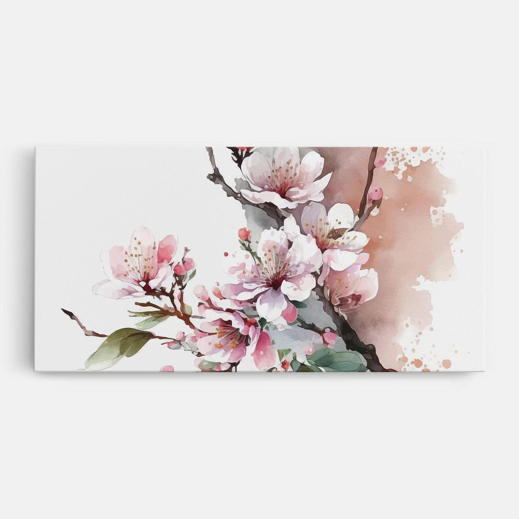 ARTHUB Leinwandbild 50x100 cm, Cherry Spring Flower | Wohnzimmerdekoration, Hängende Bilder, Wanddekoration, Heimdekoration, Landschaften, Früh...