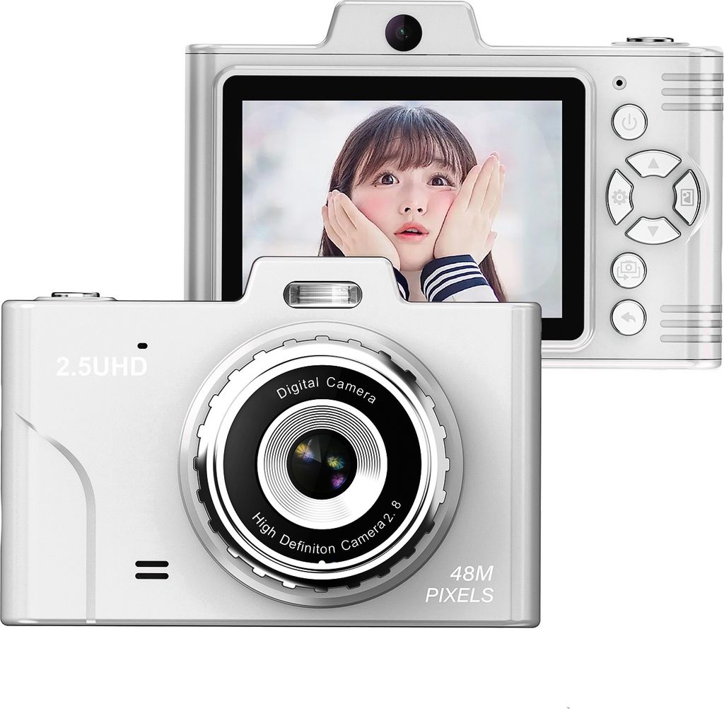 2,5K Digitalkamera, Digitale Videokamera, Kinderkamera, 48MP CCD-Kamera, 2,8-Zoll-Bildschirm, 16-facher Zoom, Anti-Shake, integriertes LED-Fuelllic...