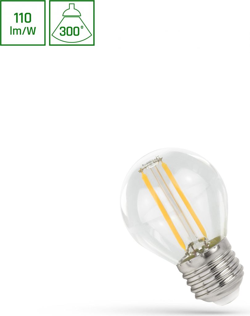 Spectrum LED Filament Leuchtmittel Tropfen Kugel G45 1W E27 klar 110lm 840 neutralweiß 4000K