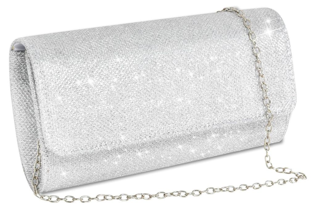 Elegante Abendclutch für Damen mit silberner Paillettenkette, festliche Umschlagclutch, ideal für Damen und Mädchen, perfekt für Hochzeiten, Fr...
