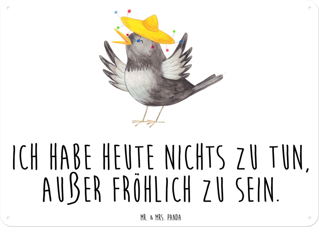 Mr. & Mrs. Panda Schild Rabe Sombrero DIN A6 - Weiß - Geschenk, Elster, Spruch Positiv, Wandbild, Retro Blechschild, Vögel, Motivation, Dekoschil...