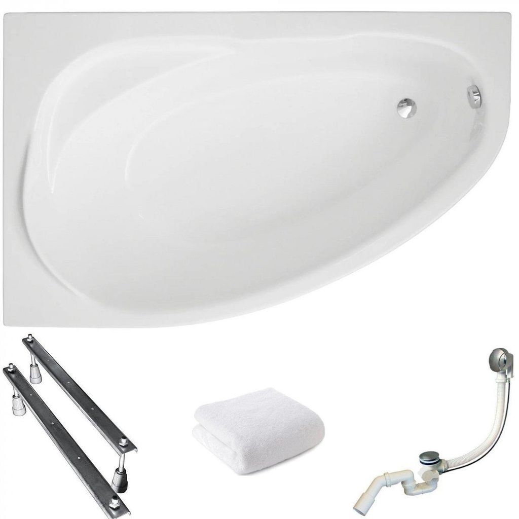 Aqua For You | Polimat Asymmetrische Badewanne Marea Links - Eckbadewanne - 160x100 Cm - Antibakterielle Beschichtung - Mit Siphon Und Füßen - Acryl