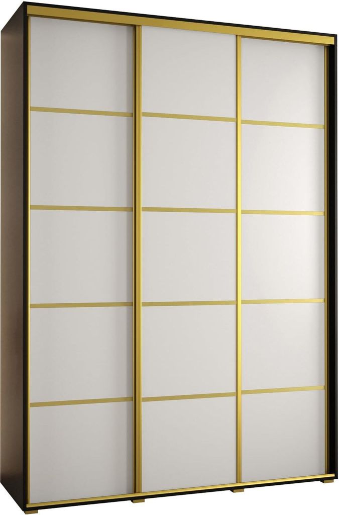 MEBLE KRYSPOL Cannes 4 Schrank mit 3 Schiebetüren - 205,2x180x45 cm - Schwarz Weiß Gold