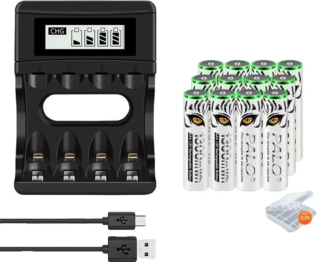 Batterie Lithium 1300mWh à Charge Rapide avec Chargeur 12 Unités Incluses