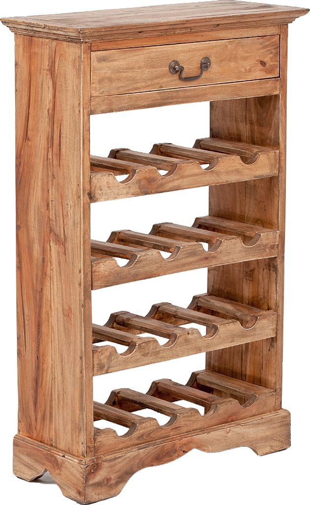 Massivholz Weinregal TINI H85cm Rustic-Grey Mahagoni