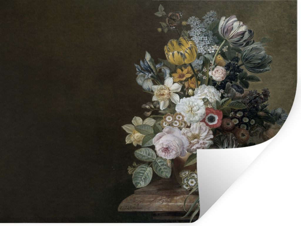 MuchoWow Wandtattoo Wandsticker Wandaufkleber Blumen - Eelke Jelles Eelkema - Alte Meister 120x90 cm Selbstklebend und Repositionierbar - Aufkleber