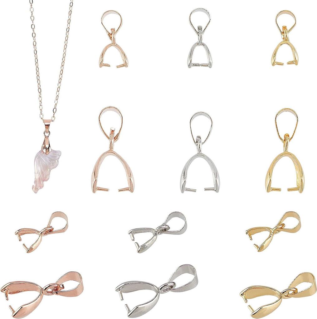 36 Stück 3 Farben Messing Pinch Bails - Pinch Clip Bail Verschluss für Anhänger, Perlen, Schmuck, DIY Bastelarbeiten - Gold/Silber/Roségold