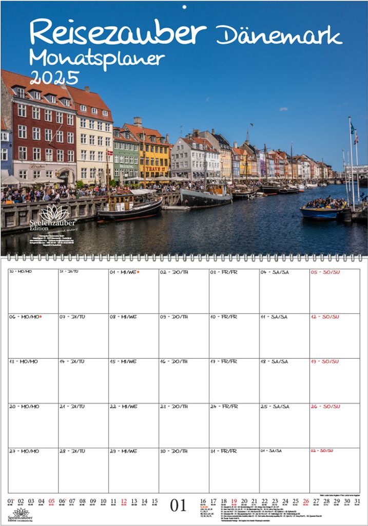 Reisezauber Dänemark Planer DIN A2 Kalender für 2025 Kopenhagen Stadt Reise Land Urlaub - Seelenzauber