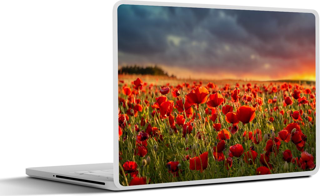 MuchoWow Laptop Aufkleber Sticker Cover Sonnenuntergang über einem Feld von Mohnblumen 36.5x27.5 cm - Laptop-Sticker