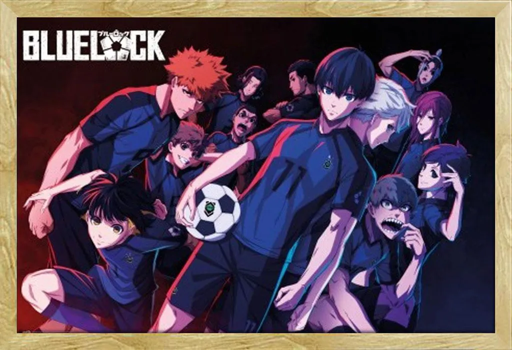 Décoration Murale Manga Blue Lock Equipo Z Poster avec Cadre en Bois Hêtre