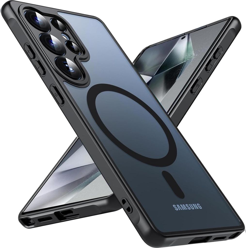 Magnet-Case für Samsung Galaxy S24 Ultra Hülle Magsafe Schutzhülle Stoßfest TPU-Rahmen starker Magnetring, Schwarz