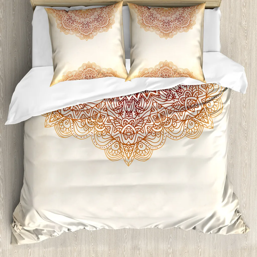 Biancheria da Letto Mandala Beige ABAKUHAUS: Parure Vintage per Sogni d'Oro