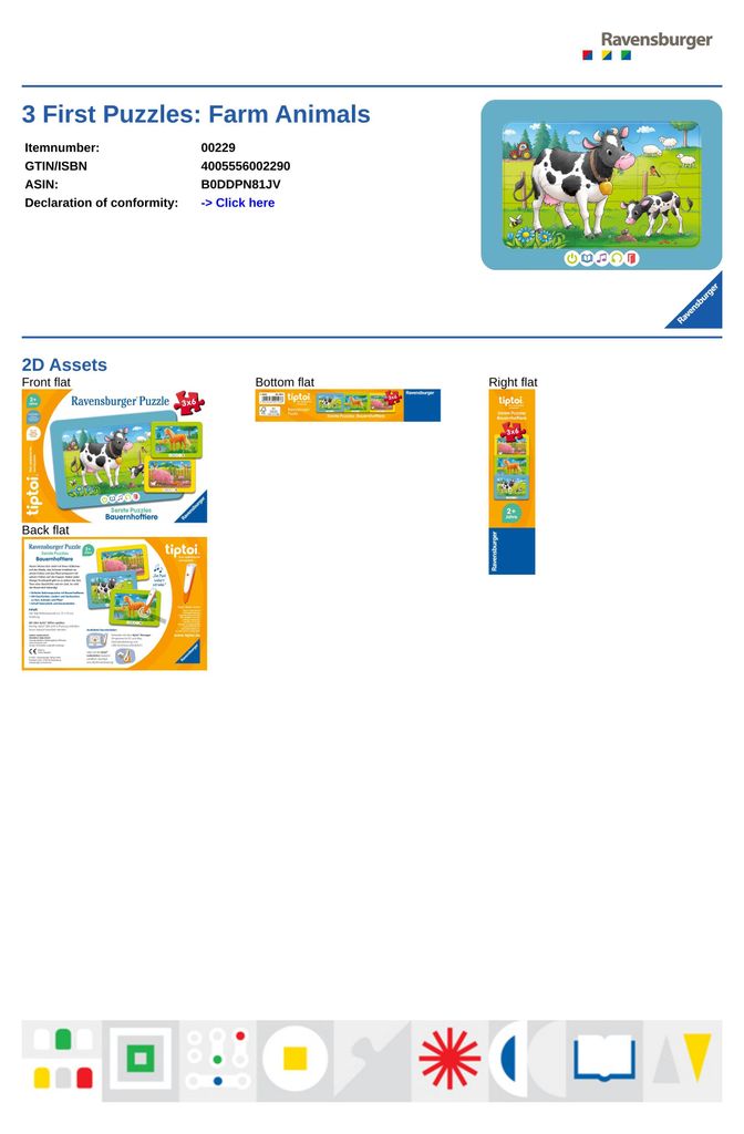 3 premiers puzzles : Animaux de ferme Ravensburger 00229 Image du produit 