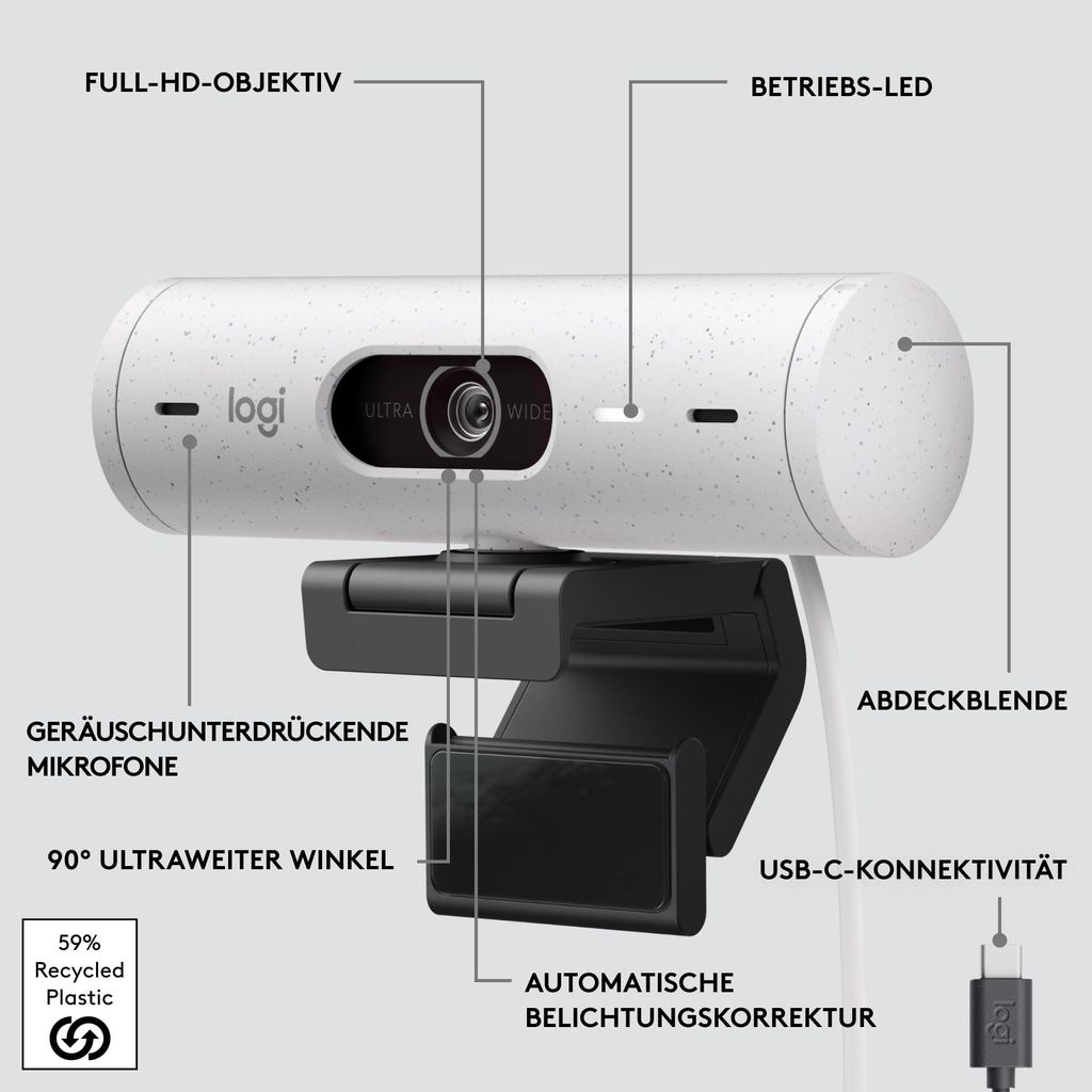 Logitech Brio 500, 4 MP, 1920 x 1080 Pixel, Full HD, 60 Produktbild 