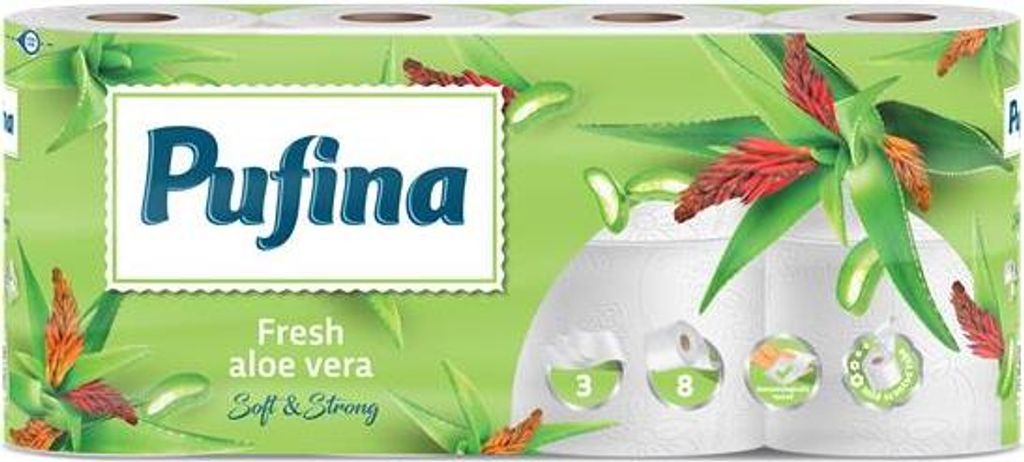 Toilettenpapier "Aloe Vera", 3-lagig, 8 Rollen, PUFINA PP20754