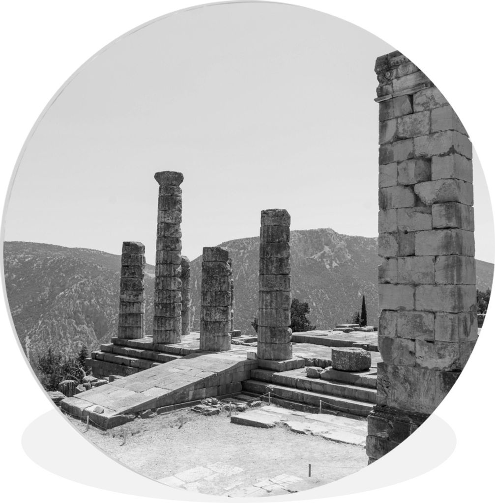 MuchoWow Rundes Wandbild - Runde Bilder Säule - Steine - Schwarz - Weiß Ø 30 cm Kreis Wanddekoration Kunststoff - Wandkreis - Wandschmuck - Sc...