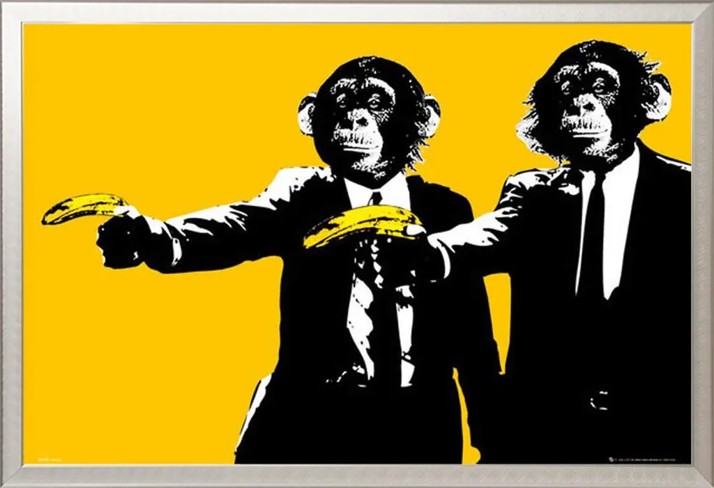 Poster The Chimp Banane con Cornice Shinsuke® Argento - Arte Moderna