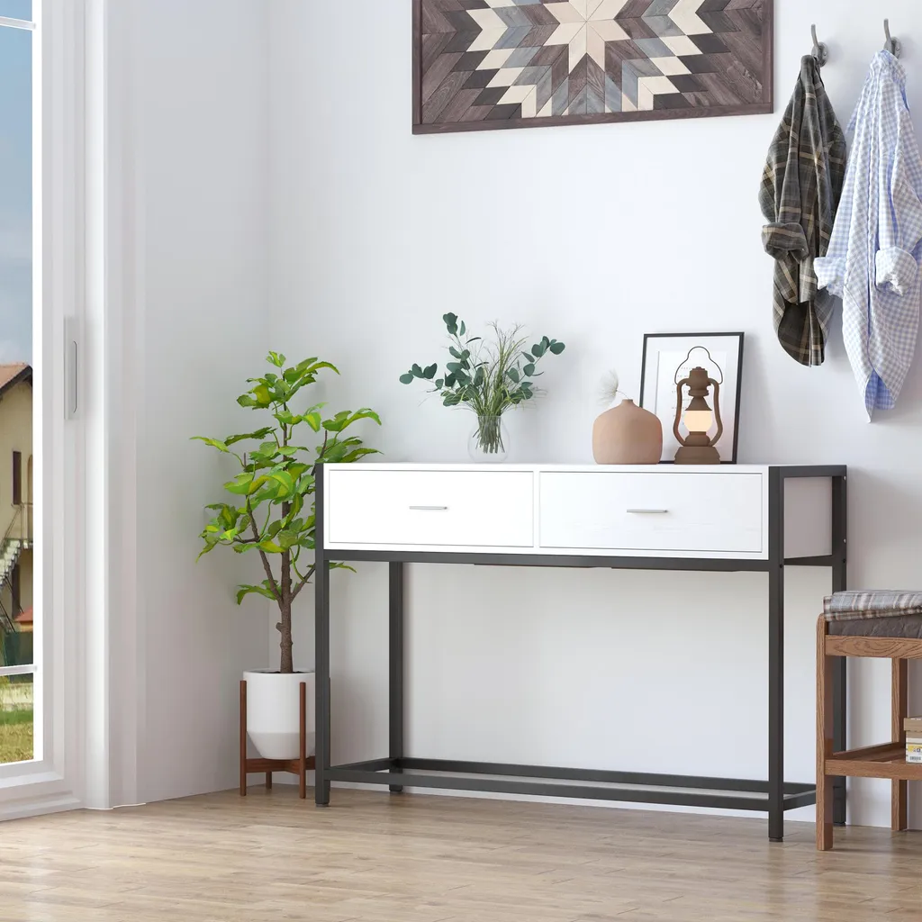 Table console gain de place structure métallique noire et blanche - Slim