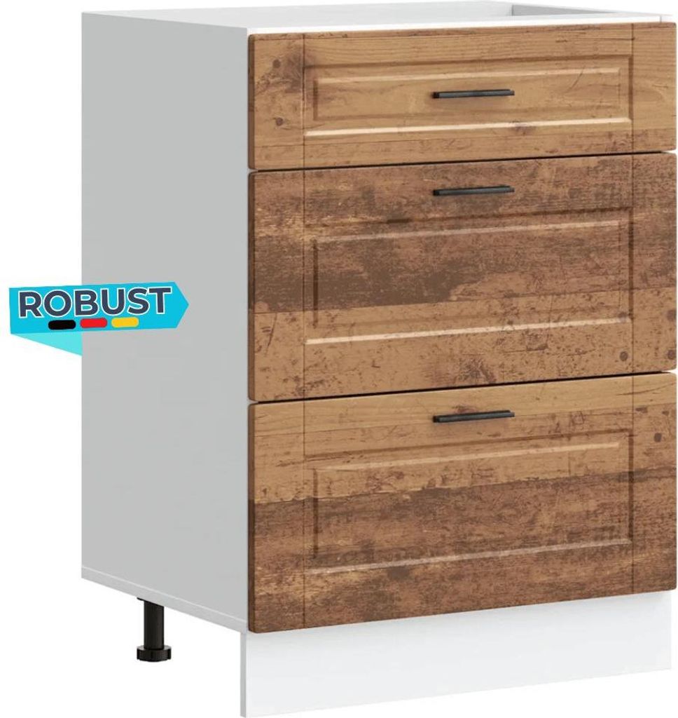 Küchenunterschrank SAMU Altholz-Optik 60x46x81,5 cm | Küche Unterschrank mit Schublade