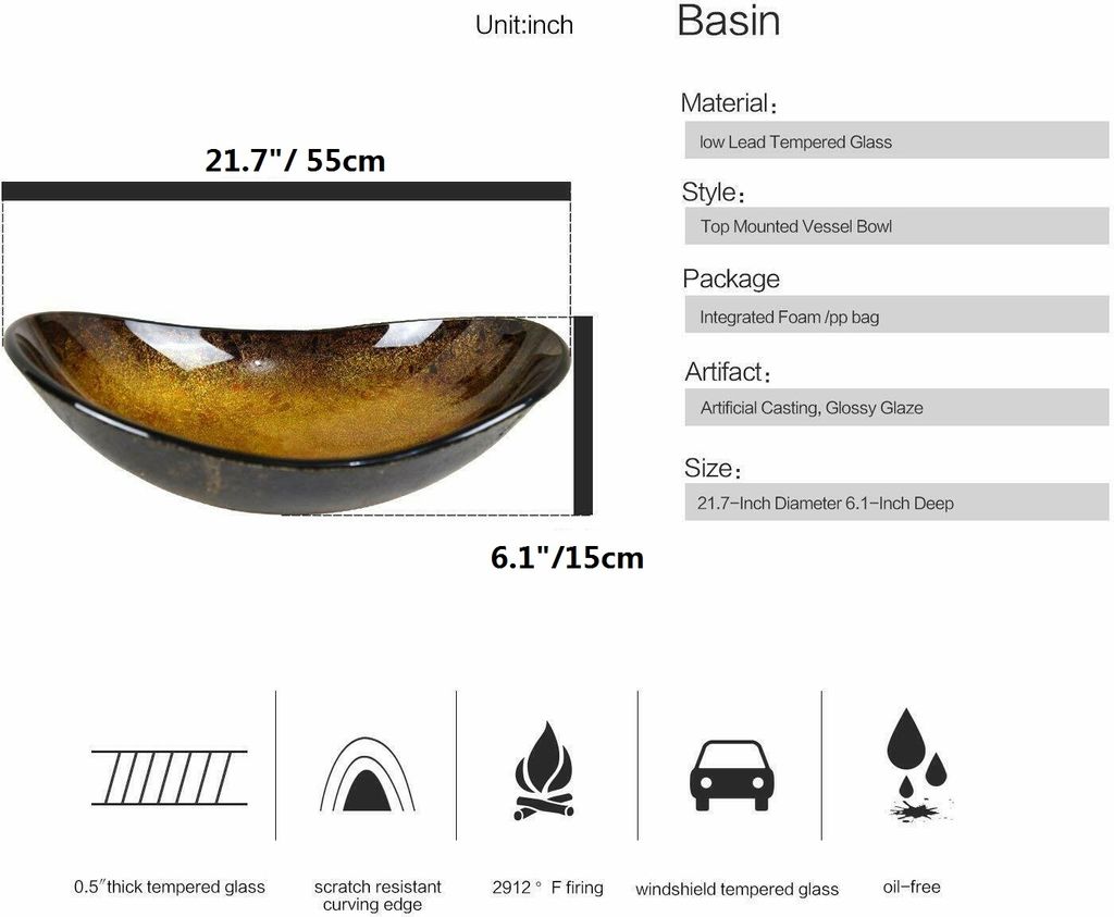 Puluomis Waschbecken Glas Aufsatzwaschbecken Waschschale Produktbild 3