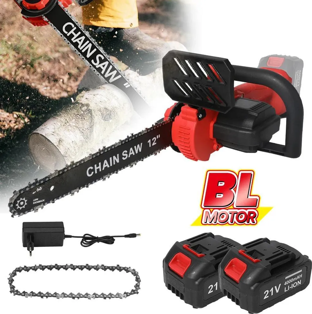 Elettrosega Batteria 30cm Professionale Brushless + Kit 2 Batterie Rosso