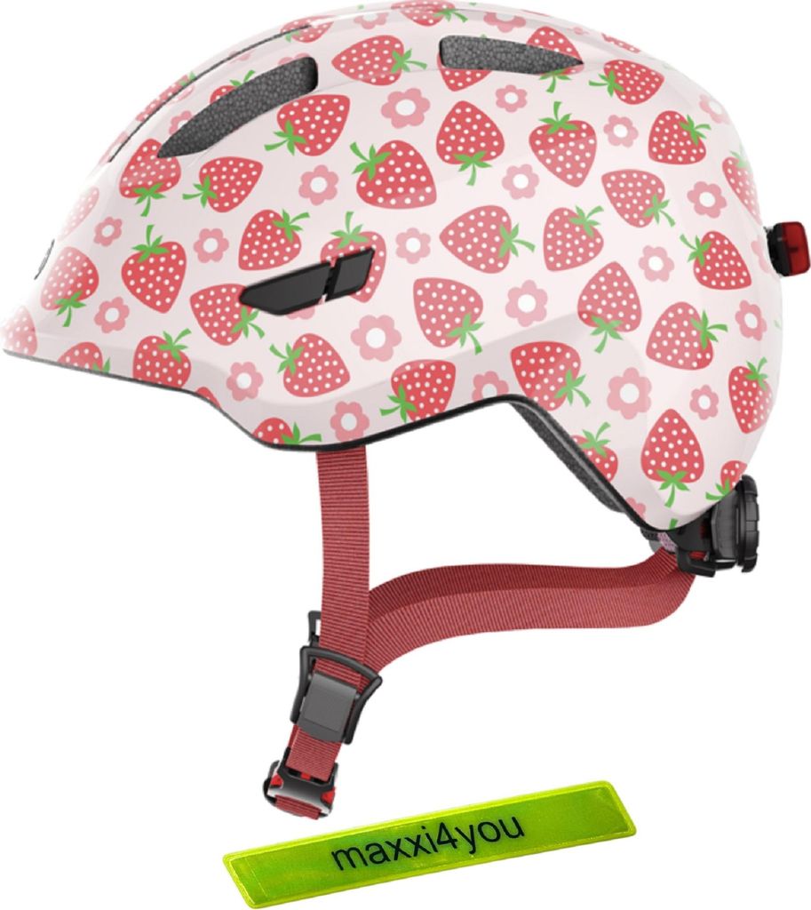 Abus Smiley 3.0 Fahrradhelm Rosa strawberry Größe M (50-55 cm) inkl. maxxi4you Reflexband