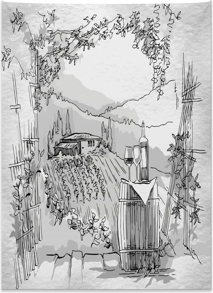 Abakuhaus Italien Wandteppich, Valley Weingut Haus Art aus Weiches Mikrofaser Stoff Kein Verblassen Klare Farben Waschbar, 110 x 150 cm, Hellgrau S...