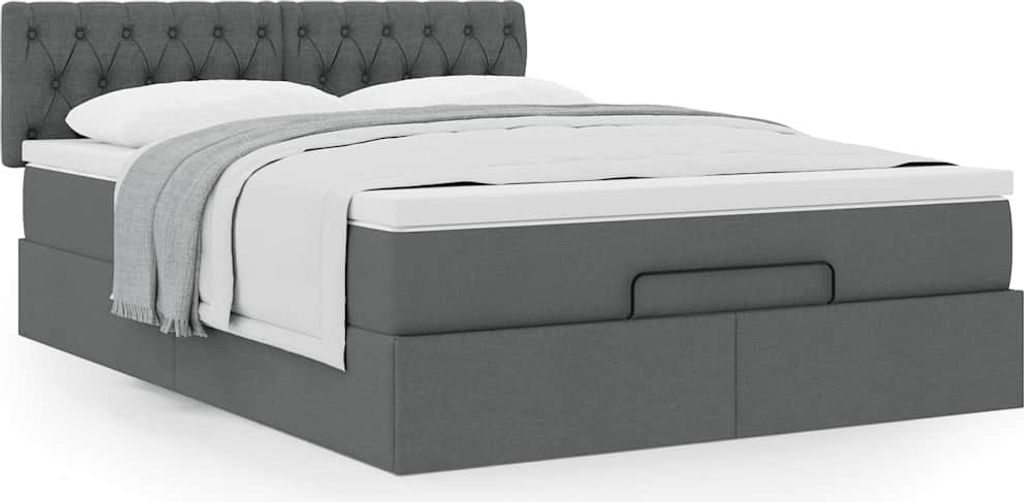 Schlichtes Bettgestell - CLORIS - Ottoman-Bett mit Matratze Dunkelgrau 140x200 cm Stoff - Klassische Betten Design 2024 3956