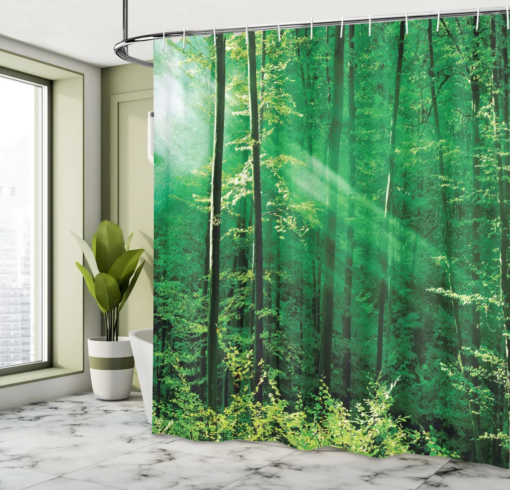 BYJING Art Tende da doccia tropicale pianta verde verde foglia bagno Tende doccia Boho moderno nordico semplice minimalismo astratto vasca tende impermeabili 153x183 cm