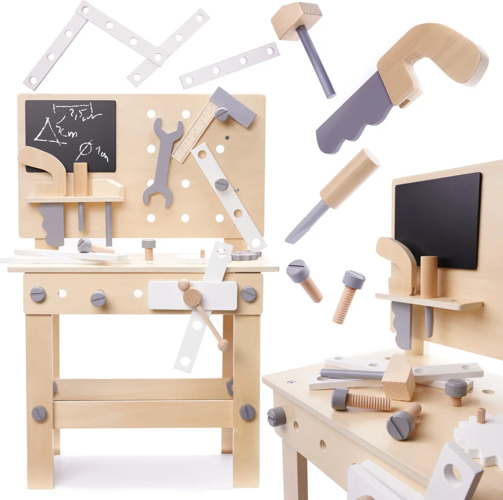 Établi de bricolage en bois pour enfant avec outils et accessoires de table