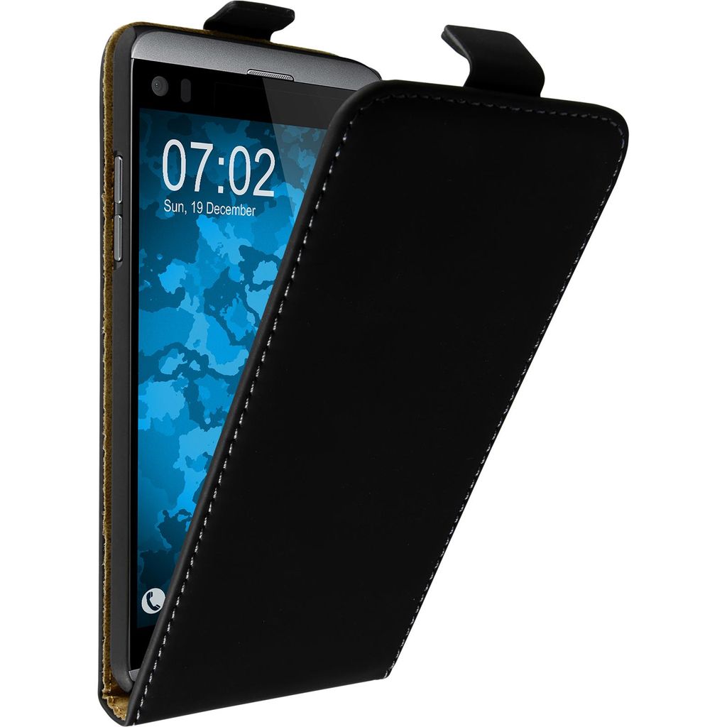 PhoneNatic Kunst-Lederhülle kompatibel mit LG Q8 - Flip-Case schwarz Cover