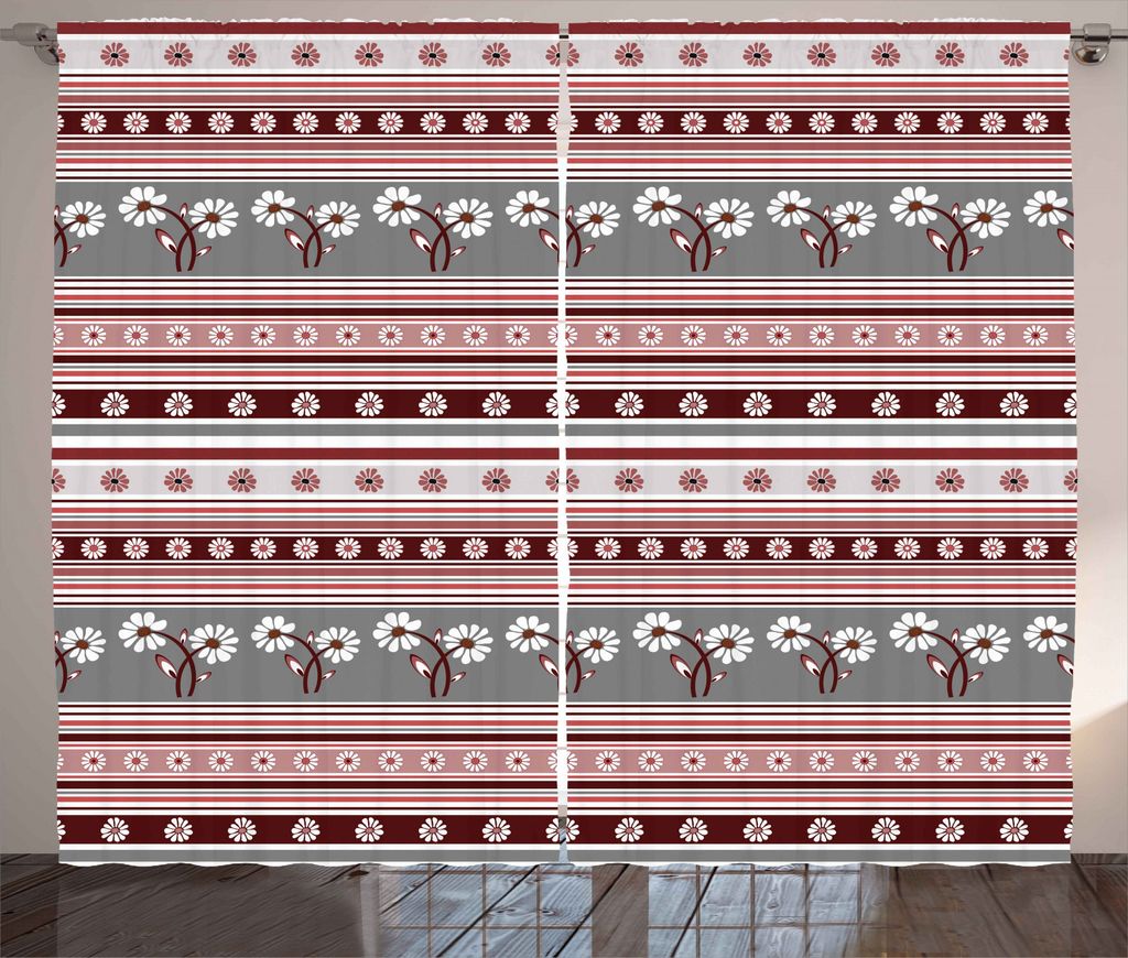 ABAKUHAUS Blumen Rustikaler Gardine, Frühlings-Blumen-Streifen, Schlafzimmer Kräuselband Vorhang mit Schlaufen und Haken, 280 x 245 cm, Grau Rosa...
