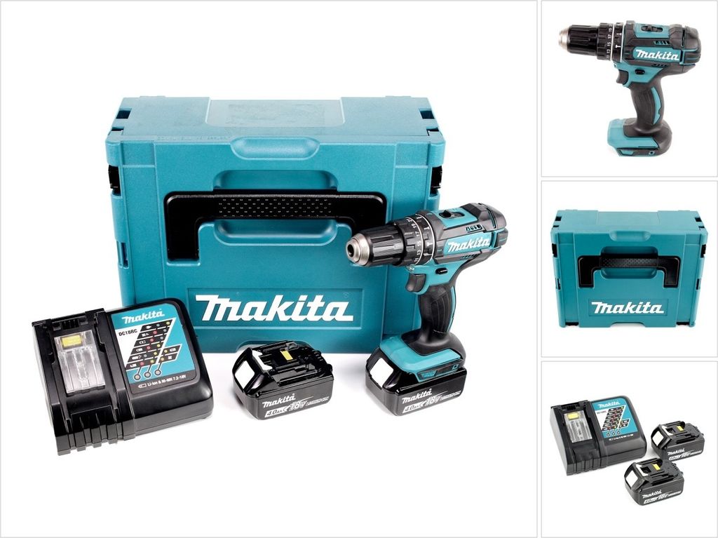 Makita DHP 482 RMJ Akku Schlagbohrschrauber 18V 62Nm im Makpac + 2x 4,0 Ah Akku + Ladegerät