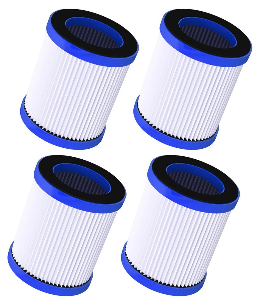 Four air filters arranged in a diagonal grid on a white background.