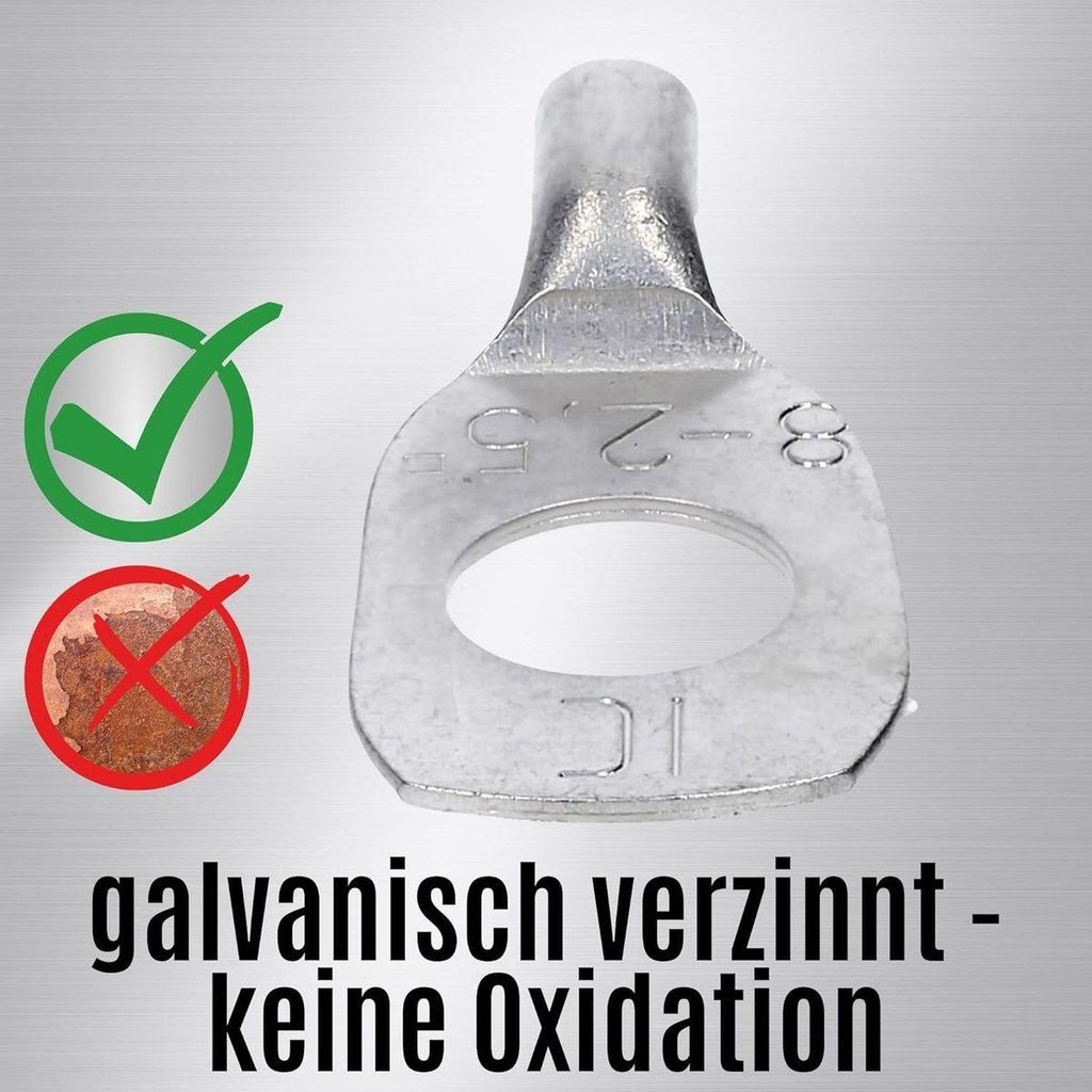 10 Stück Kalitec HR25-8 Handelsübliche Rohrkabelschuhe 25mm² M8 I ohne Sichtloch I Germany