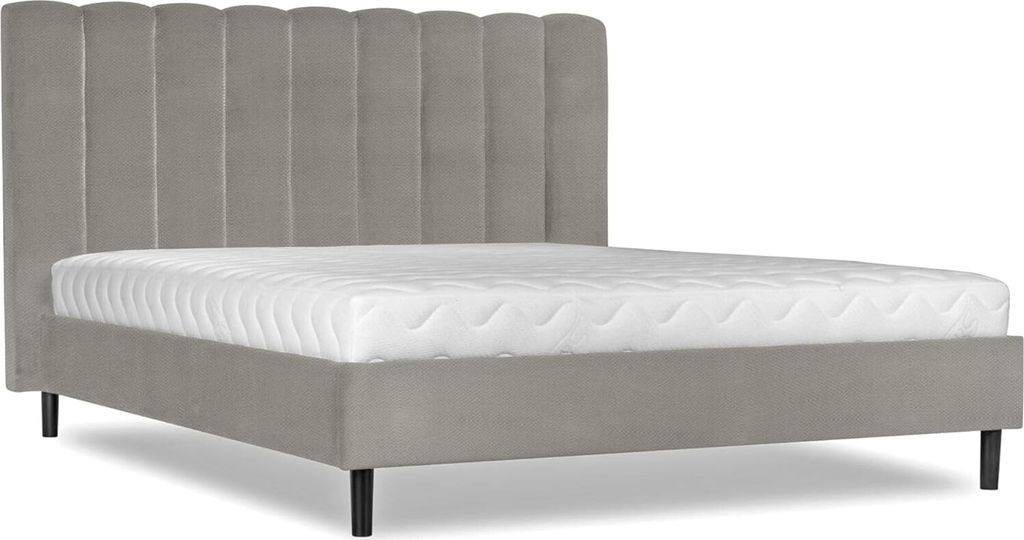 Magnolia Gepolstertes Bett mit Kopfteil 200x200cm - Doppelbett mit Lattenrost - Design Polsterbett im Skandinavischen Stil - auf schwarzen Beinen -...