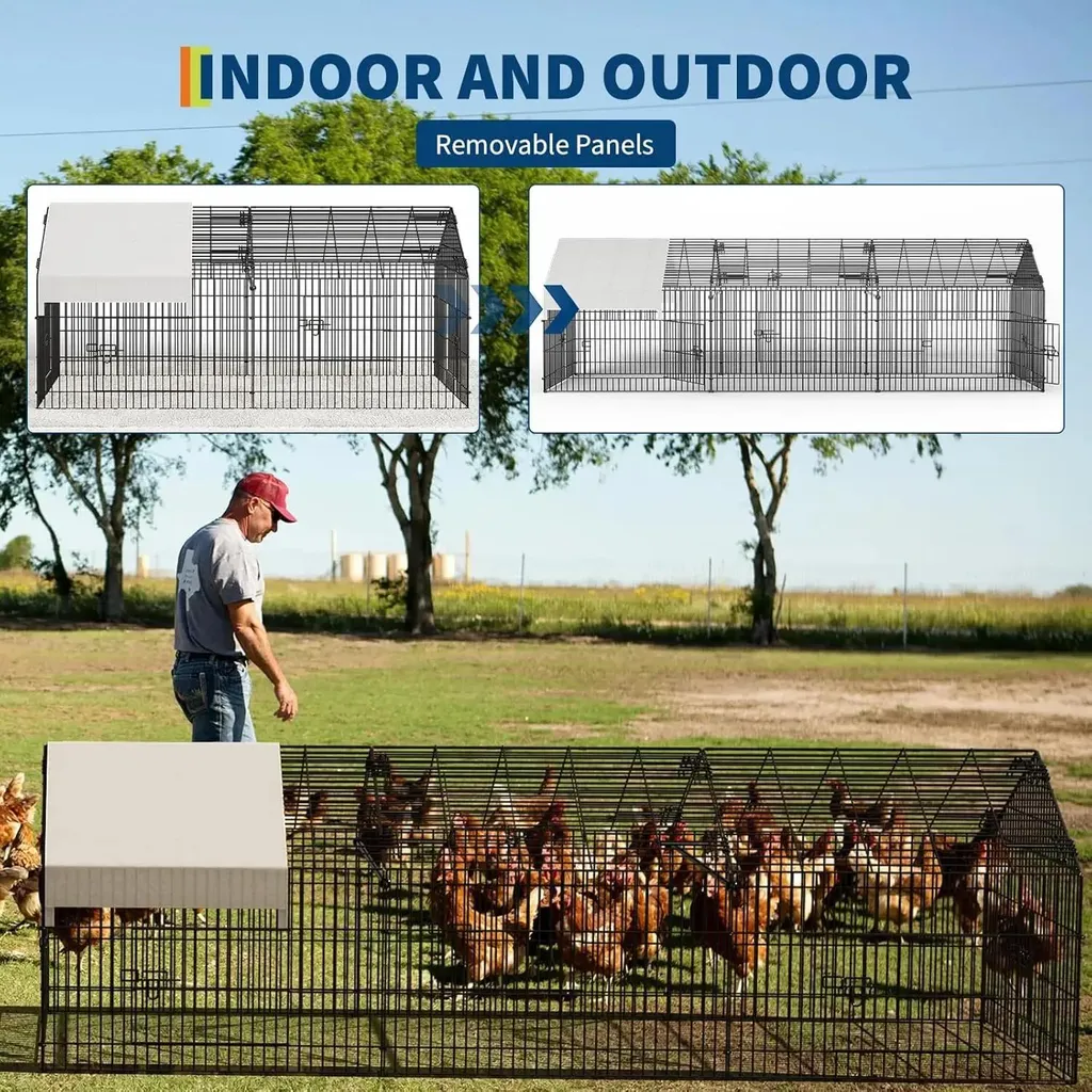Enclos métallique pour poules structure en fer et bâche imperméable