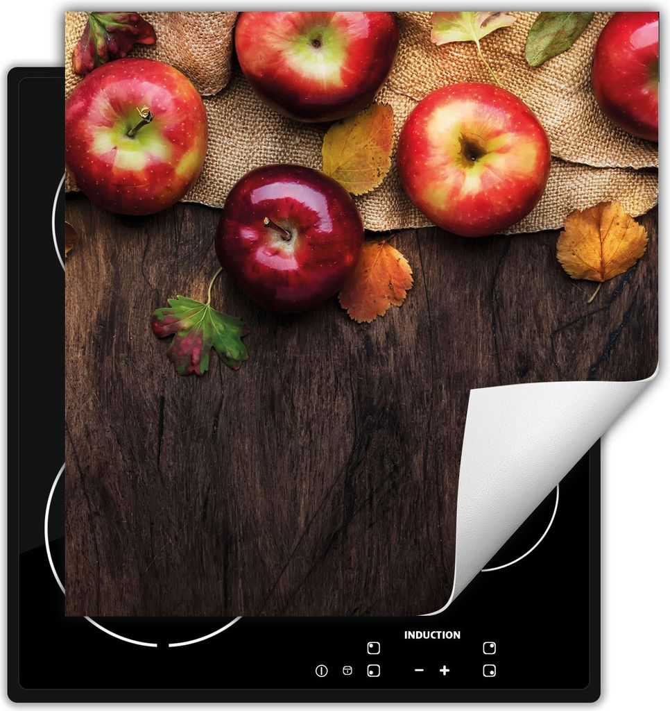 DarHaus Herdabdeckplatte 60x52 cm Anti Rutsch Matte Aufrollbar, holz - Äpfel