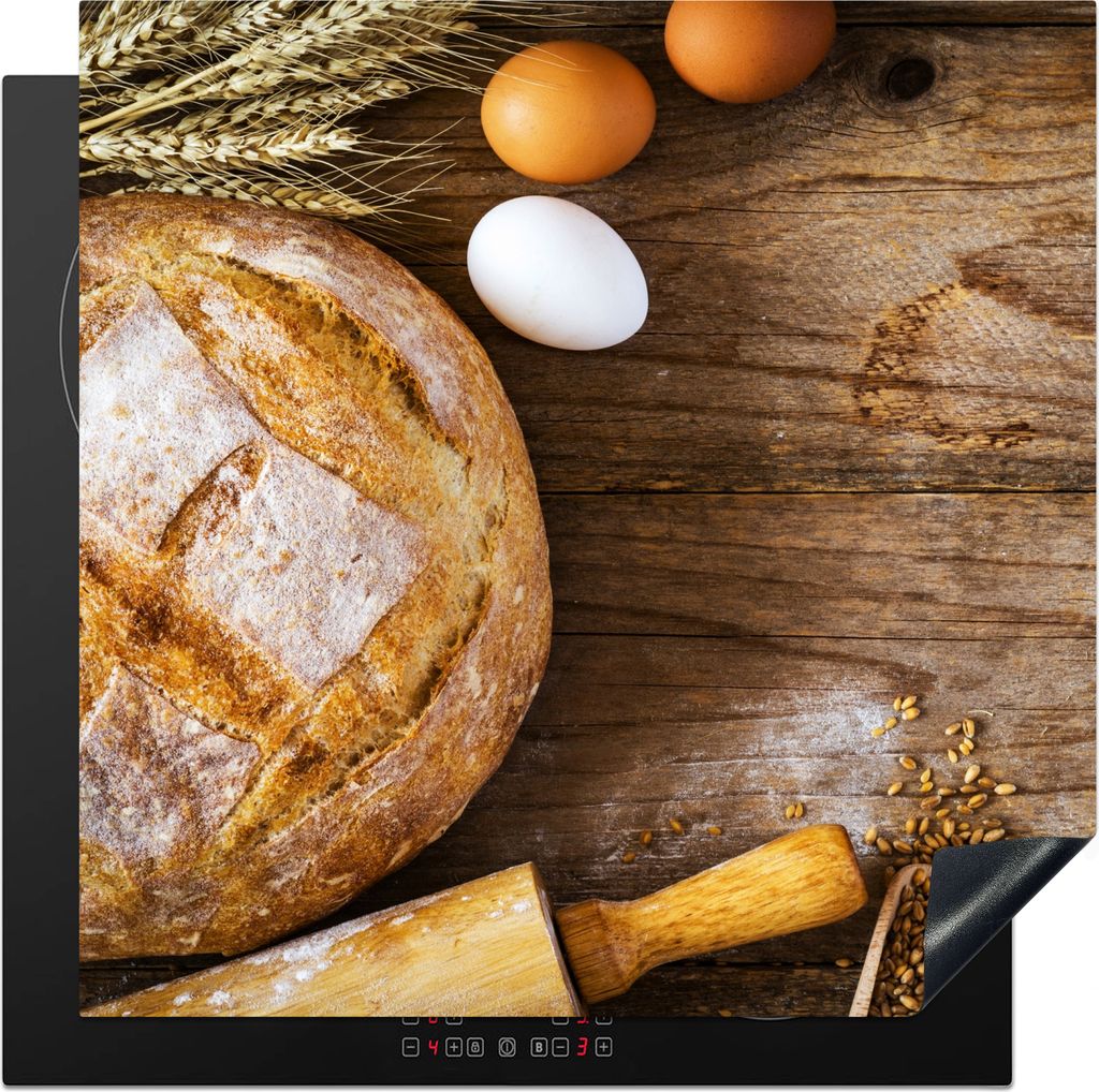 KitchenYeah Herdabdeckplatte Brot - Eier - Küche , 78x78cm, Küche Deko, Glaskeramikfeld Herdabdeckung, Abdeckplatte fùr Kochfeld