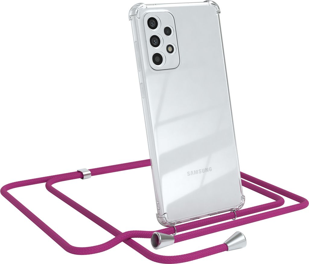 EAZY CASE Handykette kompatibel mit Samsung Galaxy A73 5G, Handyhülle mit Umhängeband, Handykordel, Schutzhülle Clear, Band in Rosa