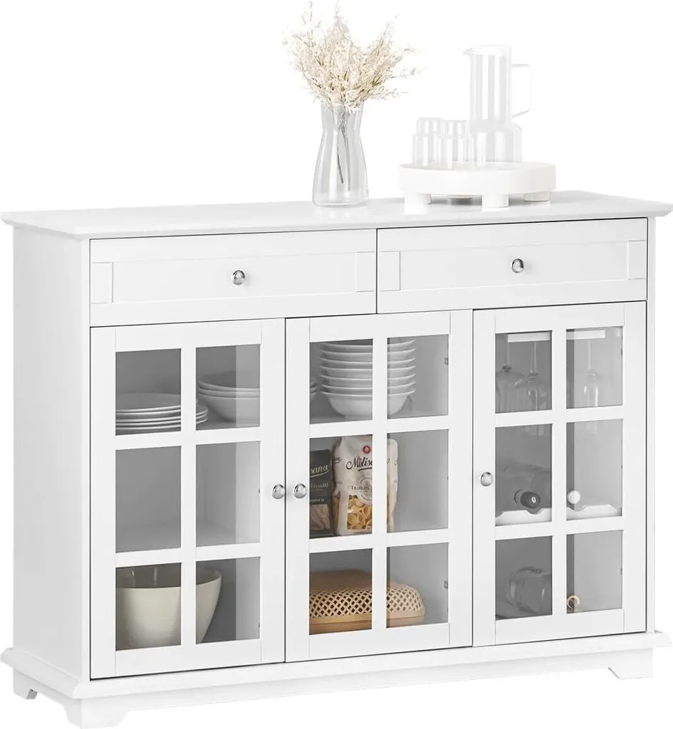Buffet de Cuisine Blanc avec Étagères de Rangement et Placard Moderne