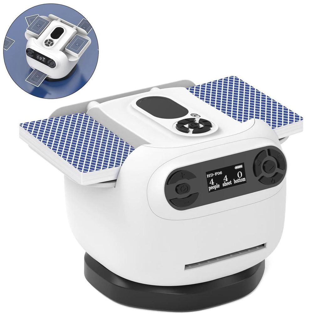 Automatisches Kartenmischgerät 2-in-1 – Kartenmischer und -geber mit 360°-Rundumverteilung, Leise, über 10 Stunden Akkulaufzeit, tragbar für ...