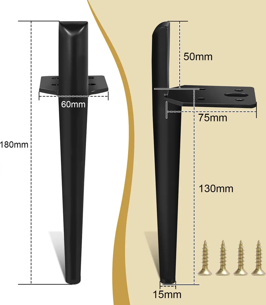 Set 12 Gambe per Mobili TolleTour 13cm Nero - Protezione e Stile Casa - 2