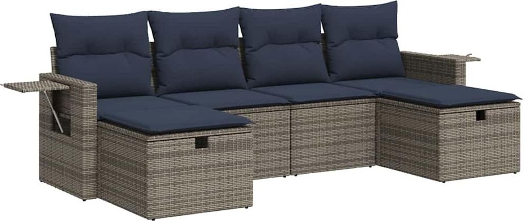 vidaXL 6-tlg. Garten-Sofagarnitur mit Kissen Grau Poly Rattan