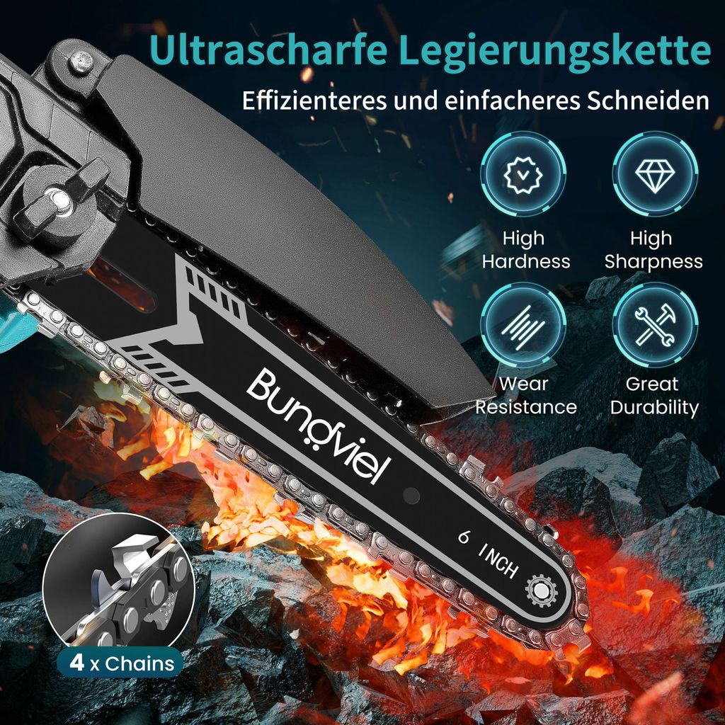 Mini Tronçonneuse Sans Fil 6" Pour Batterie Makita – Moteur Brushless 400W, Lubrification Auto, 2 Chaînes Offerte, Idéale Sécateur